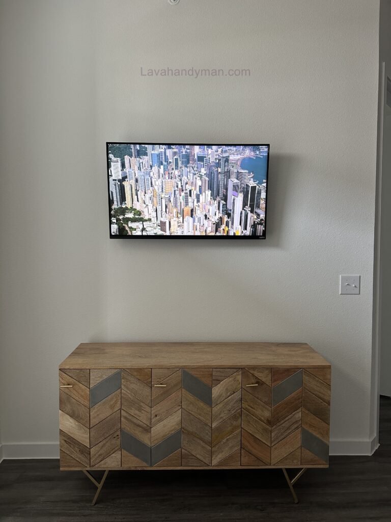 Wall-Mounted TV with Hidden Cables